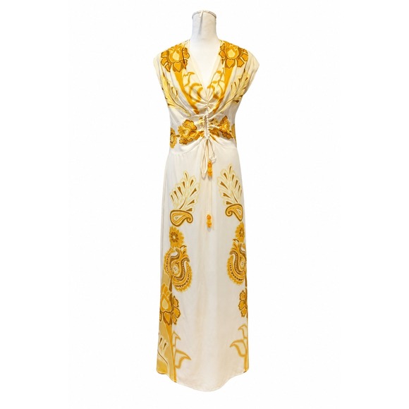 FARM Rio Dresses & Skirts - Farm‎ Rio Anthropologie Maxi Dress XL Yellow Floral Retro Boho Tropical Chic